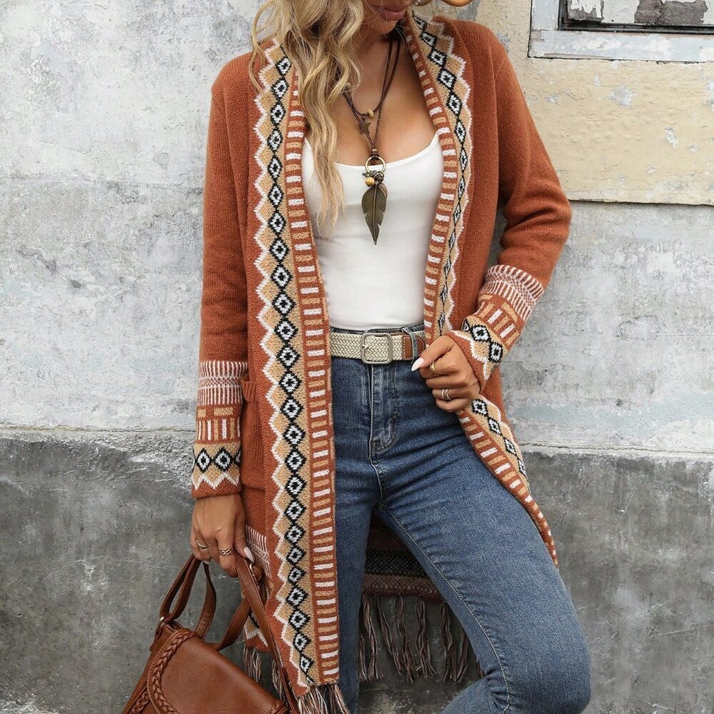 Casual Multicolor Women's Geometric Cardigan - Picture 6 of 6
